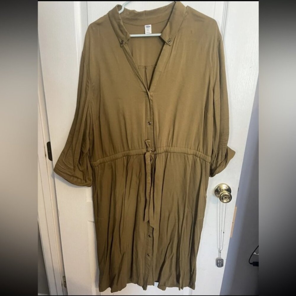 Old Navy XXL Army Green Shirt Dress with Drawstring Waist